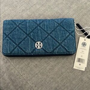 Tory Burch Denim Blue Quilted Wallet